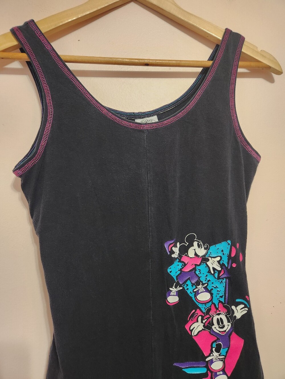 Vintage 90s Mickey & Co Neon Graphic Workout Biker Short Romper Unitard Catsuit - Picture 3 of 11